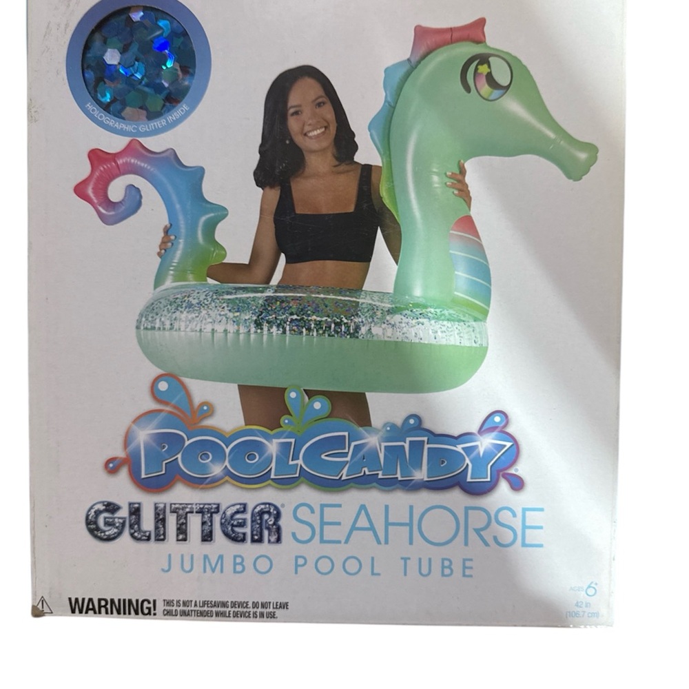 Inflatable Glitter Seahorse 42 inches Jumbo Pool Tube by Pool Candy Ages 6+